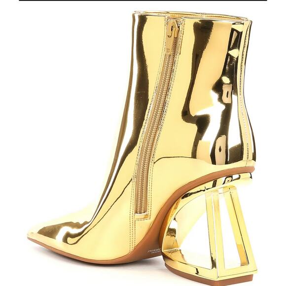 Gianni Bini Gold Mirror Wedge Booties Size 9.5 Futuristic Geometric Heels NWT - Picture 3 of 7